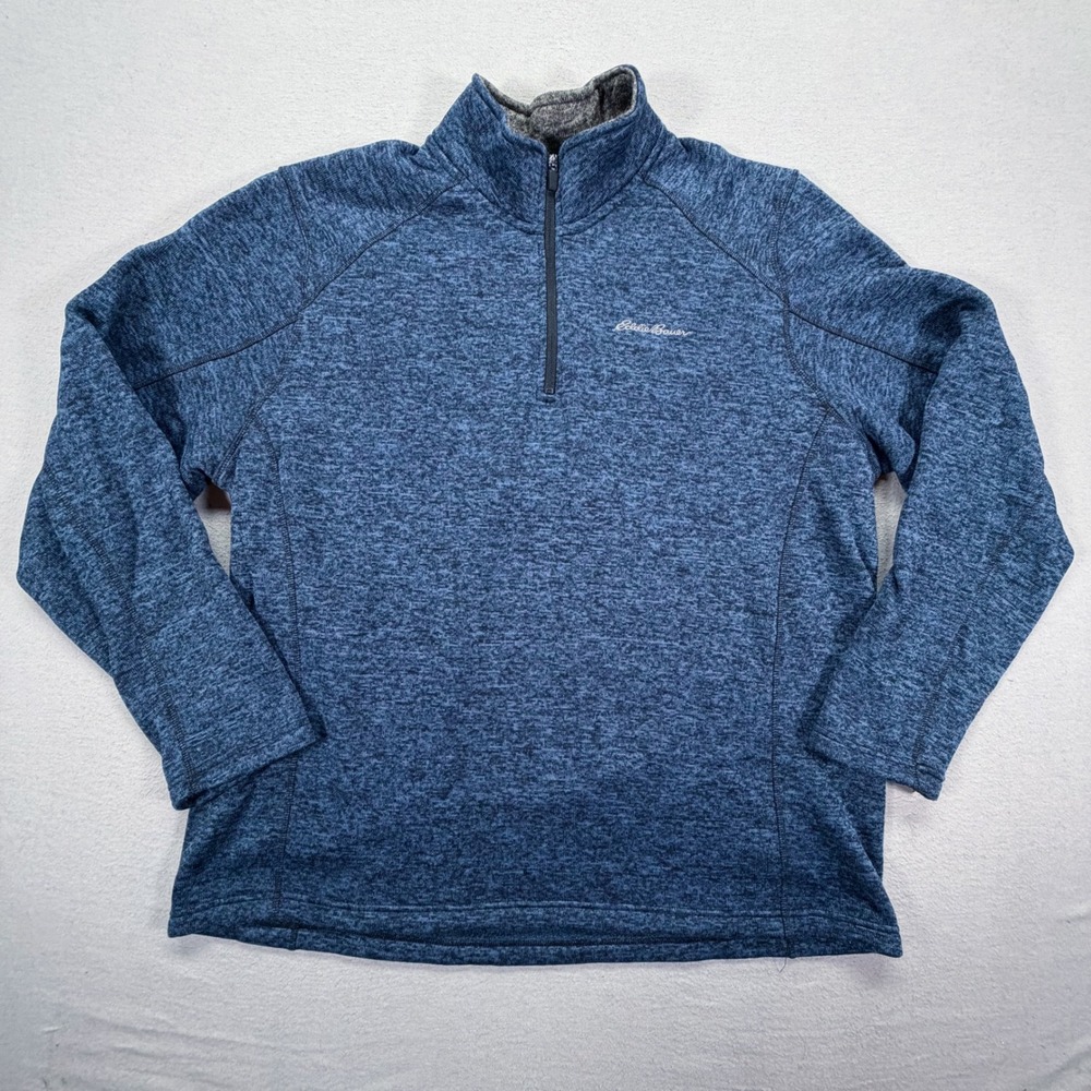 Eddie Bauer Mens Pullover Regular Blue Heathered Quarter Zip Fleece XXL